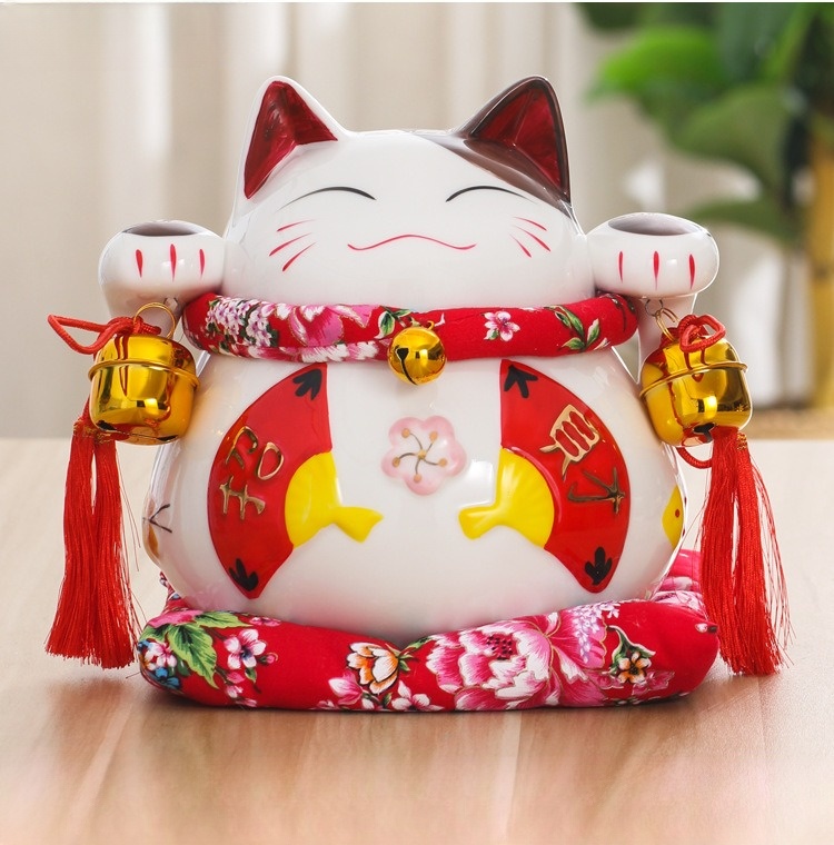 Tượng mèo thần tài may mắn bằng gốm