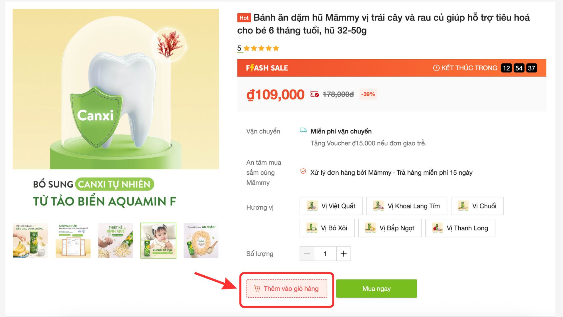 Nhấn nút “Thêm vào giỏ” để chọn sản phẩm